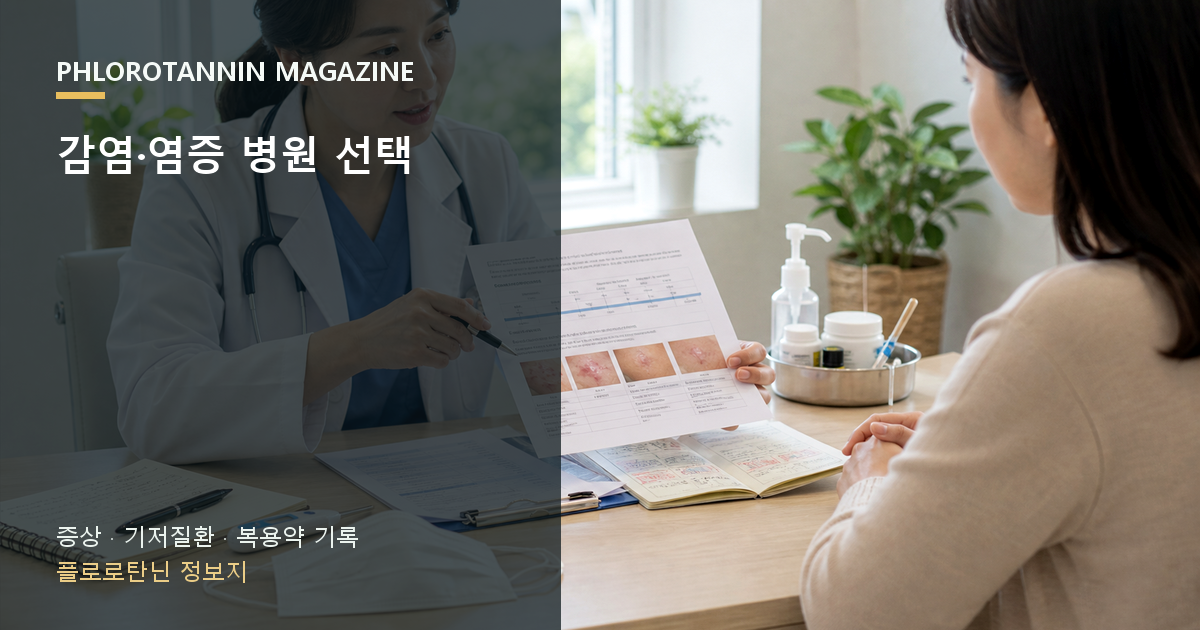 의료진이 환자의 날짜별 발진 사진과 체온·야외활동 기록을 함께 검토하는 감염 진료 장면